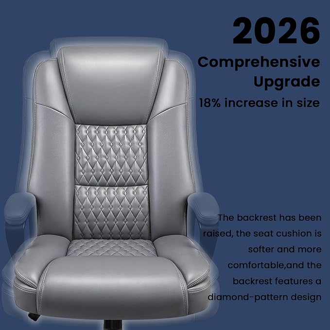 OFIKA Leather Office Desk Chair,Ergonomic Office Chair with Lumbar Support,Computer Chair,Executive Leather Chair with Padded Flip-up Arm,Adjustable Armrests, Black,275LBS