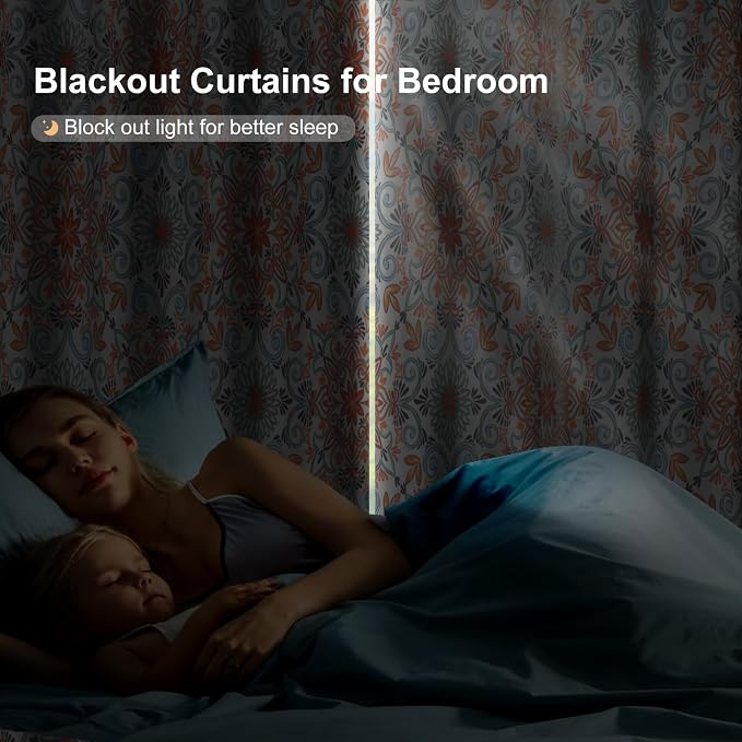 Blackout Curtains for Living Room and Bedroom, Black Out Bedroom Living Room Window Curtains 84 Inch Long 2 Panels Set, Vintage Floral Room Darkening Soundproof Thermal Curtains for Winter Insulated