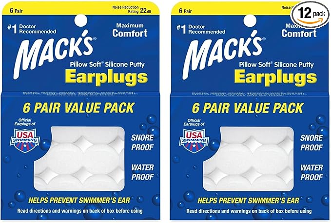 Mack's Pillow Soft Silicone Earplugs - 6 Pair, Value Pack of 2 – The Original Moldable Silicone Putty Ear Plugs for Sleeping, Snoring, Swimming, Travel, Concerts and Studying | Made in USA