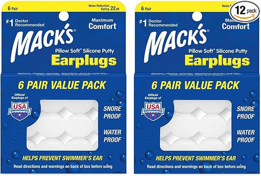 Mack's Pillow Soft Silicone Earplugs - 6 Pair, Value Pack of 2 – The Original Moldable Silicone Putty Ear Plugs for Sleeping, Snoring, Swimming, Travel, Concerts and Studying | Made in USA