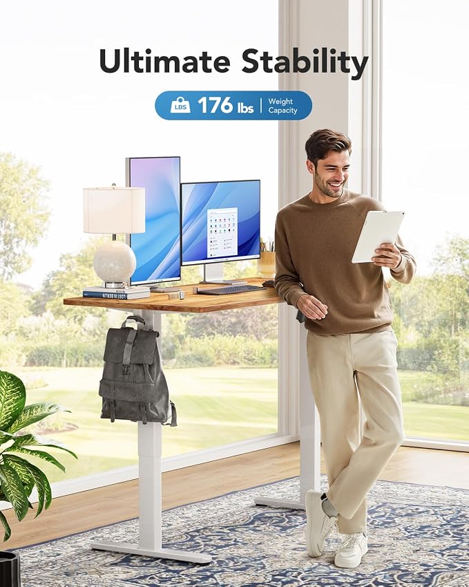 HUANUO Electric Standing Desk, Whole Piece Desktop, Adjustable Height Computer Desk, 4 Height Memory Settings, Sit Stand Up Desk for Home Office, 40" x 24", Light Vintage