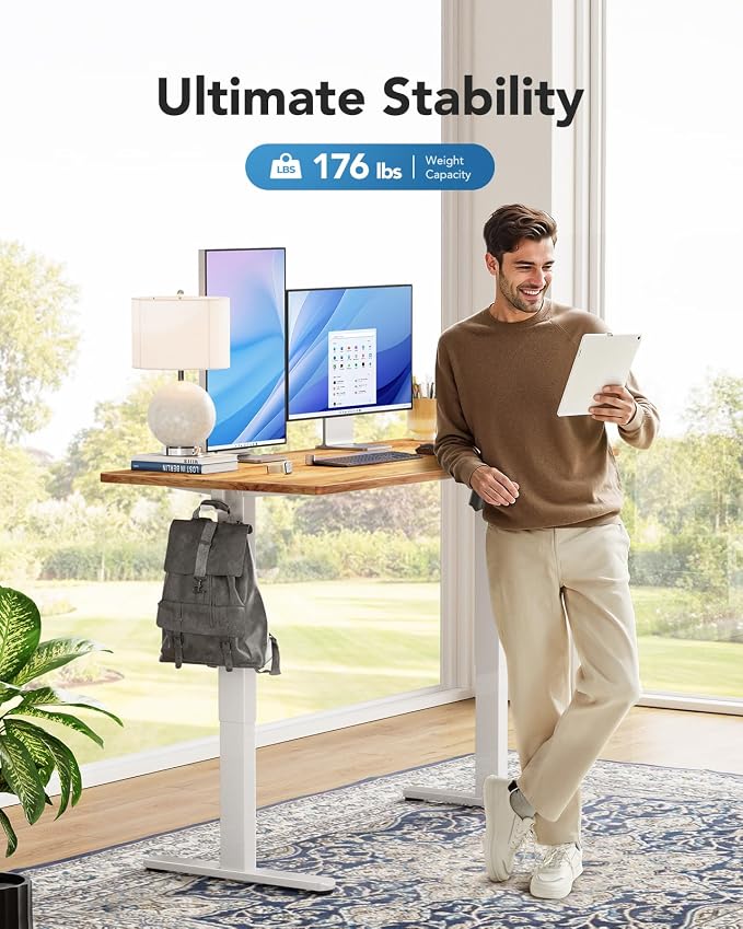 HUANUO Electric Standing Desk, Whole Piece Desktop, Adjustable Height Computer Desk, 4 Height Memory Settings, Sit Stand Up Desks for Home Office, 60" x 24", Light Vintage