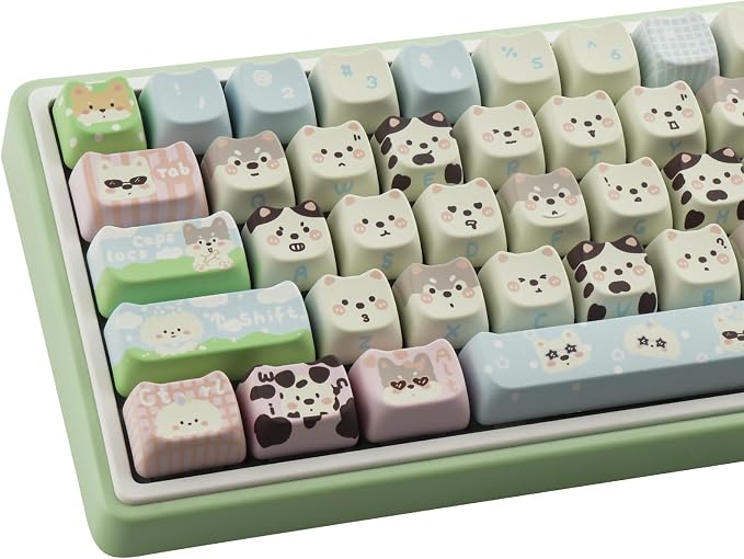 PBT Keycaps 134 Keys Cute Keycap Dye-Sublimation Matcha Green Pet Puppy Keycap Mao Profile Cat Shape Custom Keycaps for Cherry Gateron MX Swithes Mechanical Keyboards