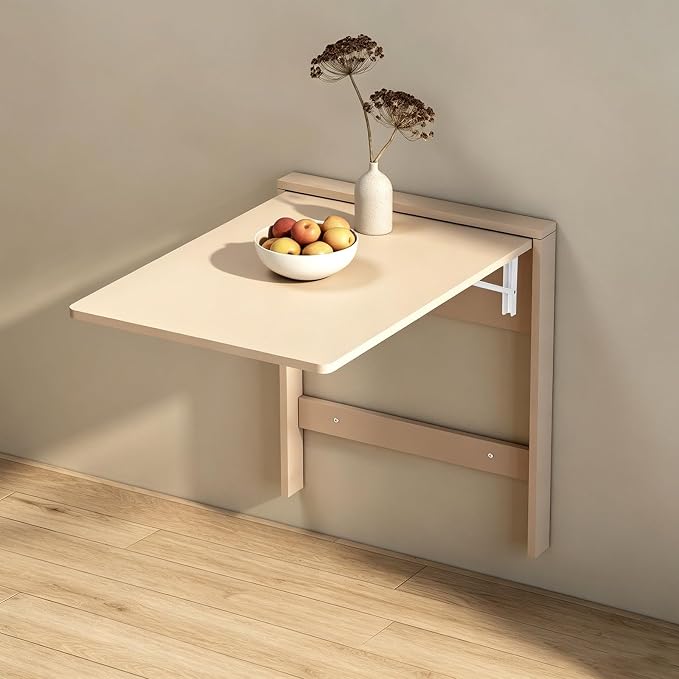 Space-Saving Wall Mounted Folding Dining Table Heavy Duty Floating Desk for Small Spaces Kitchen Laundry Room Study（Chair not Included in Product）(Cloud Gray)