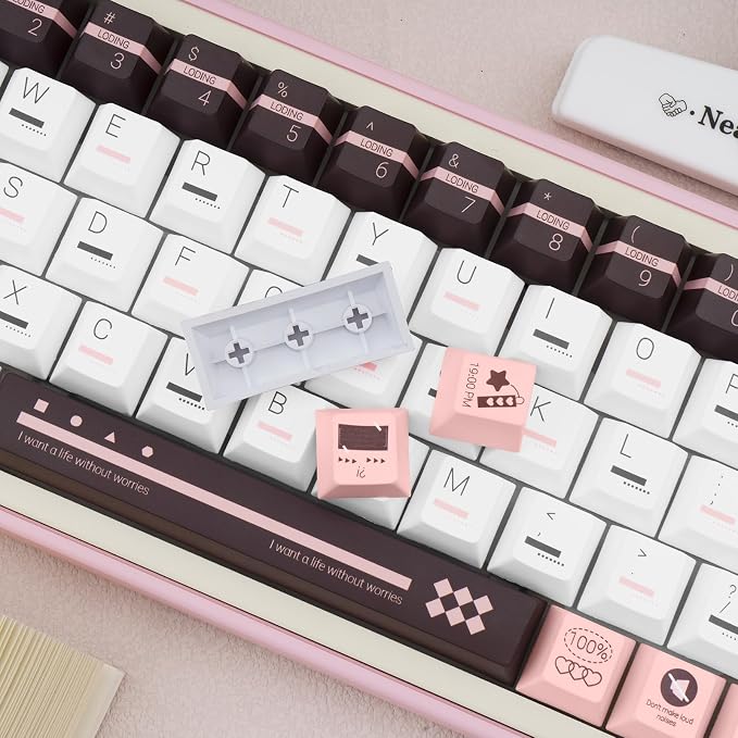 PBT Keycaps, Cute Keycaps 60 65 75 100 Percent, Dye Sublimation Custom Key caps, Pink White Brown 145 Keys Set, Cherry Profile Aesthetic Keycap Set for Cherry Gateron MX Switche Keyboard