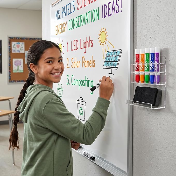 MyGift Wall Mounted Clear Acrylic Dry Erase Marker Holder Organizer for 5 Markers and Eraser, Hanging Whiteboard Accessories Rack for Office Home Dorm Classroom Meeting Room