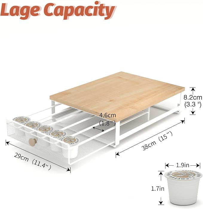 Sedegn Coffee Pod Holder Counter Coffee Vertuo Capsules Storage Organizer with Sliding Drawer Compatible For 35 K-Cup Pods No Assembly Needed Natural Colour