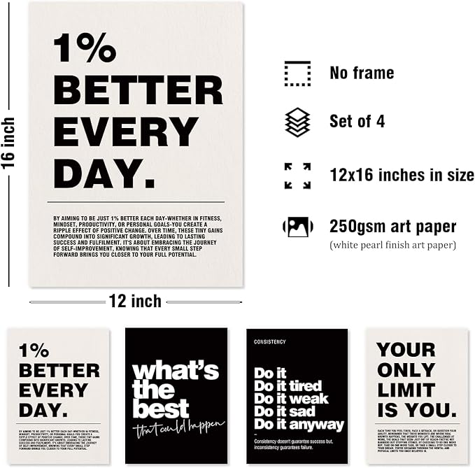 DSHFG Motivational Inspirational Office Wall Art Decor Prints Set of 4, Motivational Wall Decor Trendy Retro Posters for Office Home Decor, 12x16 Unframed