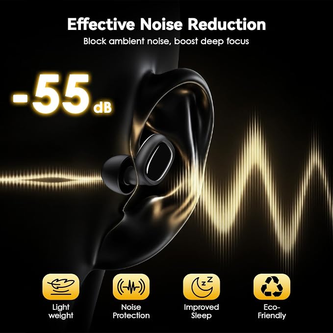 Ultra Soft Ear Plugs - 55dB (SNR) Noise Reduction Hearing Protection - Reusable Earplugs Flexible Comfortable Fit for Noise Sensitivity, Sleep, Work, Study, Airplane, Concerts & Festivals (Black)