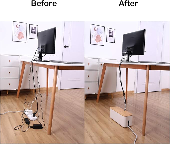 Changsuo Cable Management Box Small White, Extension Cord Organizer for Power Stripe Surge Protector Wire Management Concealer Cover Hider for Desktop Home Office Kitchen (White)