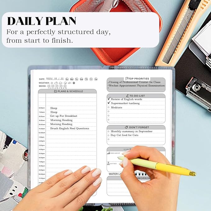 Travelers Notebook Inserts with PVC Sleeve,Daily Planner,Daily Appointment Book,Undated To Do List Notepad,30 Sheets,8.5" x 4.7",Pocket Notebook for Journals,Diaries,Planners,Flowerpot Plants