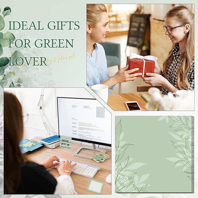 9 Pcs Aesthetic Sticky Notes Cute Pastel Self Stick Notepads Easy to Post Desk Supplies for Home Office Decor School Accessories Women Birthday Coworker Gifts (Green)