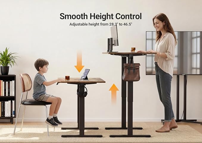 YDN Electric Standing Desk, 55x24 Inch, Rustic Brown | 3 Memory Presets, Cable Management, Adjustable Height, Sit Stand, Computer Workstation, Home Office