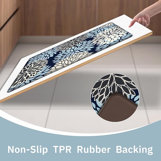Kitchen Mats Set of 2 Cushioned Anti Fatigue Kitchen Rugs Non Slip Waterproof Runner Memory Foam Kitchen Floor Mat Comfort Standing Mat for Sink, Office, Laundry, Navy Blue