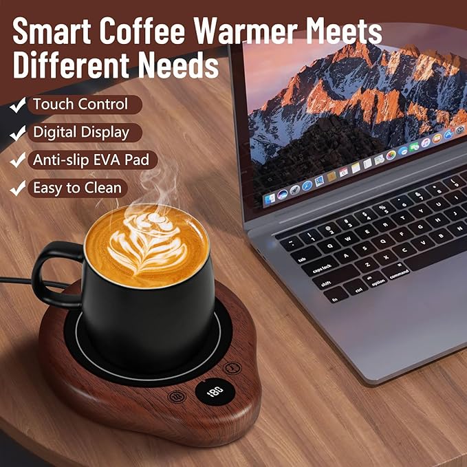 Mug Warmer, 3 Temperature Settings Coffee Mug Warmer, 2-12H Timed Settings Coffee Warmer, Digital Display Mug Warmer for Desk with Touch Control, 25W Coffee Cup Warmer for Tea, Coffee, Milk, Candles