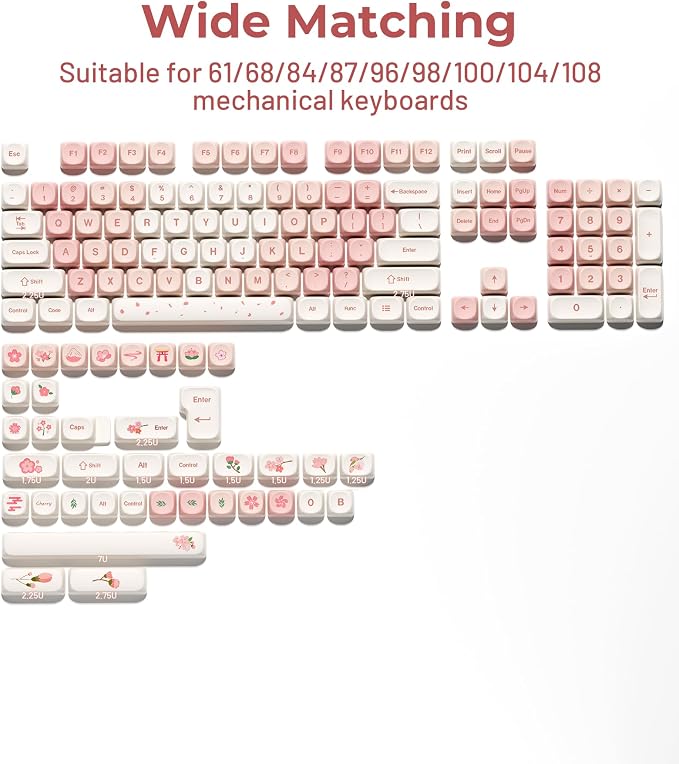 XVX Keycaps - Pink Cute PBT Keycaps, MOA Profile Key caps 60 65 75 100 Percent, Dye-Sublimation, Custom 142 Keys Set for 100%, 75%, 65%, 60% Mechanical Keyboard