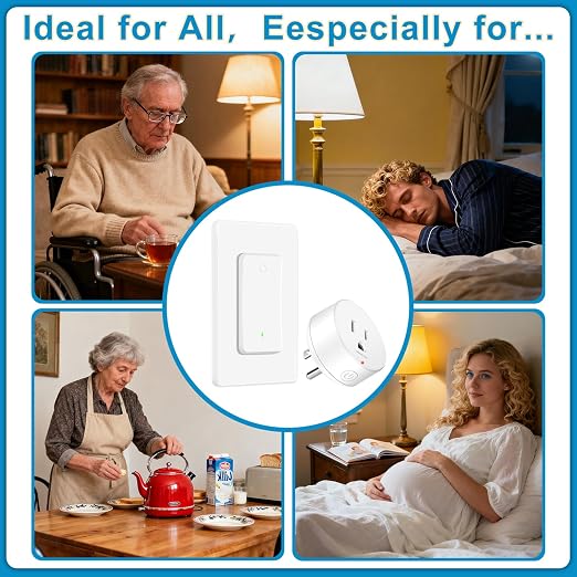 NineLeaf Wireless Remote Wall Switch and Outlet, Remote Control Outlet Light Switch for Lamps, Fans, Expandable, 15A/1875W, 500ft RF Range, TUV Listed (3 Remotes and 2 Outlets)