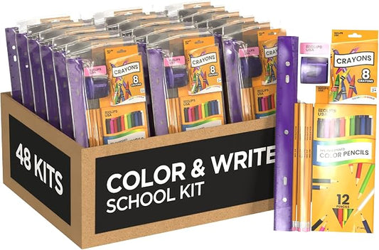 Back to School Supplies Kit for Kids School Supplies Set School Supply Kit Colored Pencils for Kids Color Pencil Set Crayons Bulk for Classroom Wooden Pencil #2 (48)