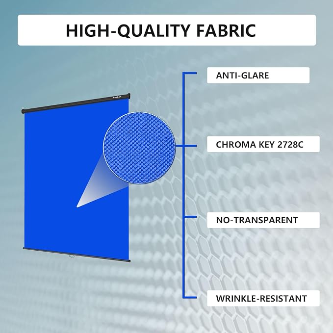 RAUBAY Retractable Pull Down Blue Screen - 59.8" x 86.6" Collapsible Wall-Mount Background for Professional Video Production, Chroma Key Backdrop for YouTube, TikTok, Streaming, Video Conferencing
