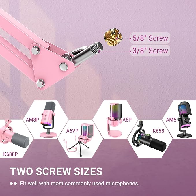 FIFINE Boom Arm Mic Stand, Microphone Arm with Desk Mount for Podcast Streaming Gaming Home Studio, Metal Suspension Scissor Boom Mic Stand-CS1 Pink