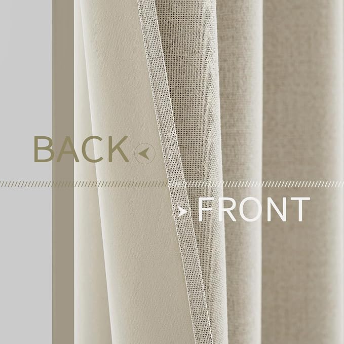MIULEE 100% Blackout Linen Textured Curtains for Bedroom Solid Thermal Insulated Light Ivory Grommet Room Darkening Curtains & Drapes Luxury Decor for Living Room 52 x 96 Inch (2 Panels)