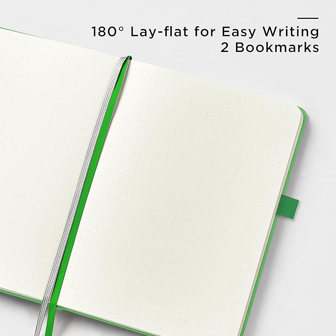 &And Per Se Dotted Journal Notebook, A5 Hardcover Leather Dotted Journal, 160 Pages 100gsm Thick Dot Grid Paper, 3 Sheets of Stickers Included - 5.7'' x 8'' (Emerald)