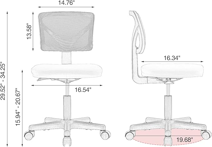 Sweetcrispy Small Desk Chair, Ergonomic Low-Back Mesh Rolling Work Swivel Chairs with Wheels, Armless Comfortable Seat Lumbar Support for Home, Bedroom, Study, Student, Adults,Classic Pink