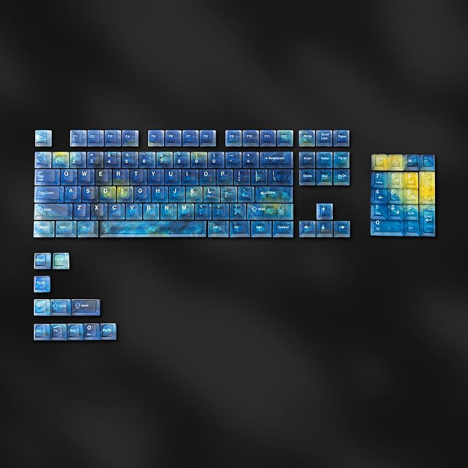 Blue Transparent Keycaps 115 Keys Starry Sky Shine-Through, Cherry Profile PC Keycap Set for MX Switch Mechanical Keyboard, Fits 60% 65% 75% 80% 100% Layouts