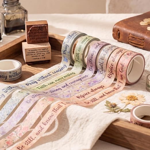 24 Rolls Christian Washi Tape Gifts Bulk Religious Inspirational Scripture Prayer Supplies Retro Bible Verse Tape for Bible Study Journaling Crafting Easter Gifts for Women