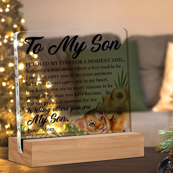 Best Son Gifts From Mom - Gift for Son Birthday Christmas Wedding Day Clear Desk Decorative Sign Home Decor Acrylic Sign