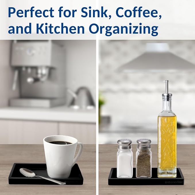 Countertop & Vanity Silicone Tray – 2 PC Small 7.7" Soap Tray | Kitchen Soap Tray Set, Dish Soap Tray for Kitchen Counter, Kitchen Sink Tray, Silicone Soap Dispenser Tray & Sponge Holder