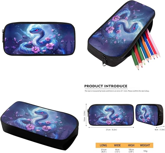 WELLFLYHOM Snake Kids School Backpack Elementary Book Bag for Girls Back Pack with Lunch Bag Pencil Case Water Bottle Cover Moon Flower Kids Daycare Bag Gift for Back to School Season