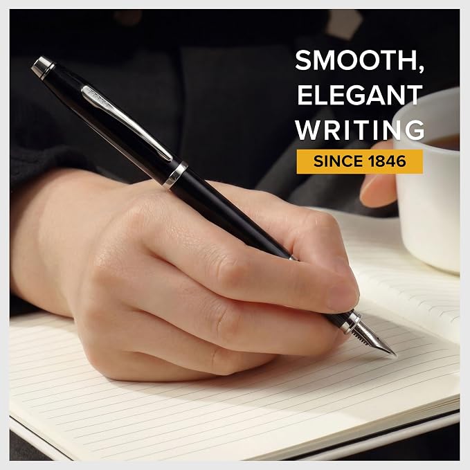 Cross Century II Black Lacquer Medium Nib Fountain Pen - Professional Pen for Everyday Use - Smooth Writing - Comfortable Grip - Black Ink - Durable Construction - Includes Gift Box