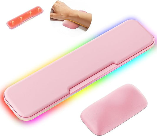 2-in-1 Heated Wrist Rest Set, Ergonomic Memory Wrist Pad with RGB Lights and Non-Slip Base, Keyboard Mouse Wrist Rest for Computer Laptop Office Work and PC Gaming