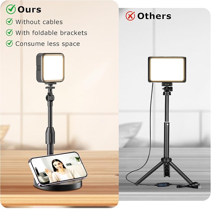2-Pack Portable Rechargeable LED Video Light, Battery Powered Photography Lighting Kit with Stand & Phone Holder, Dimmable Camera Light for Live Streaming, YouTube, TikTok, Zoom, Video Recording