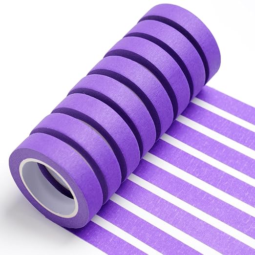 UMETDO 8PCS Colored Masking Tape - Purple Painters Tape, Tape for Kids Art Supplies, Great for Crafts, Labeling, DIY Decorative, 1/2 Inch Colored Tape Rolls- Tiny Size