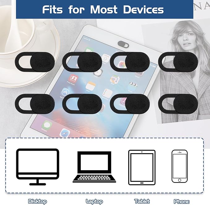 50 Pcs Webcam Cover Slide, 0.023 Inch Ultra-Thin Universal Laptop Camera Cover Slide Webcam Cover for Laptop, Computer(Black)