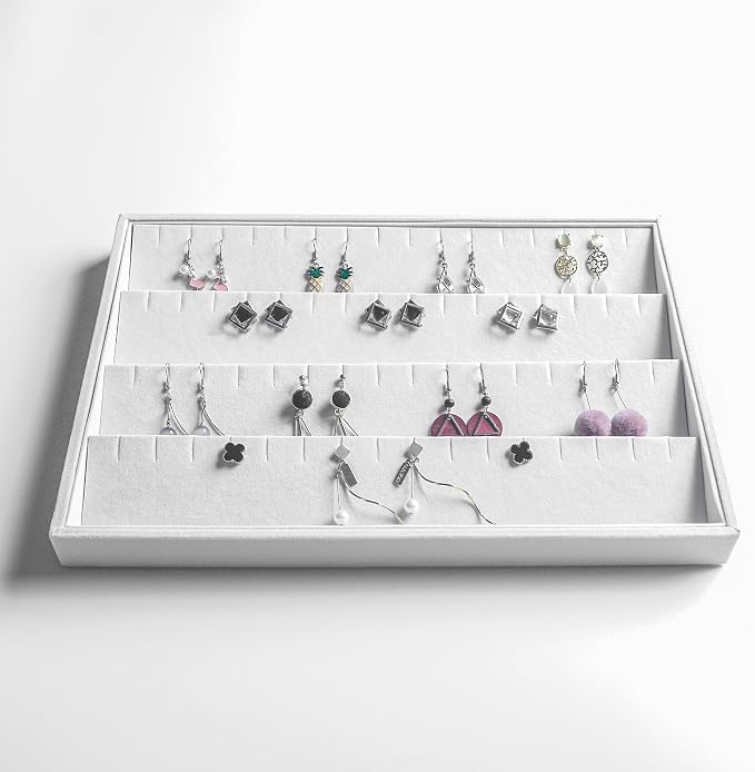 Jewelry Trays for Drawer,Set of 4 Jewelry Organizer and Storage | Velvet Material,Stackable,Adjustable Dividers,Drawer Inserts for Rings Studs Bracelet,Earring Organizer for Women Girls