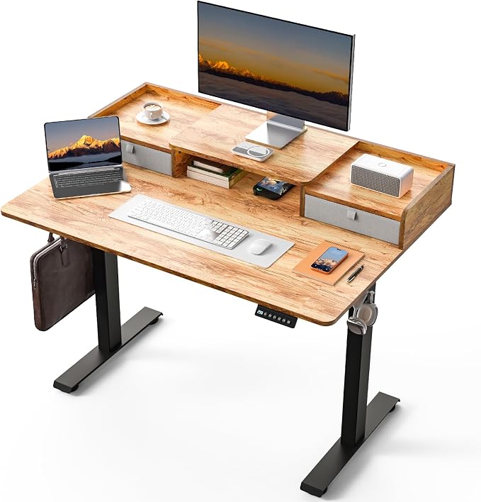 48 x 30 Inch Electric Standing Desk with 2 Drawers, Adjustable Height Widened Stand Up Desk with Storage, Sit to Stand Ergonomic Workstation for Home Office, Light Rustic