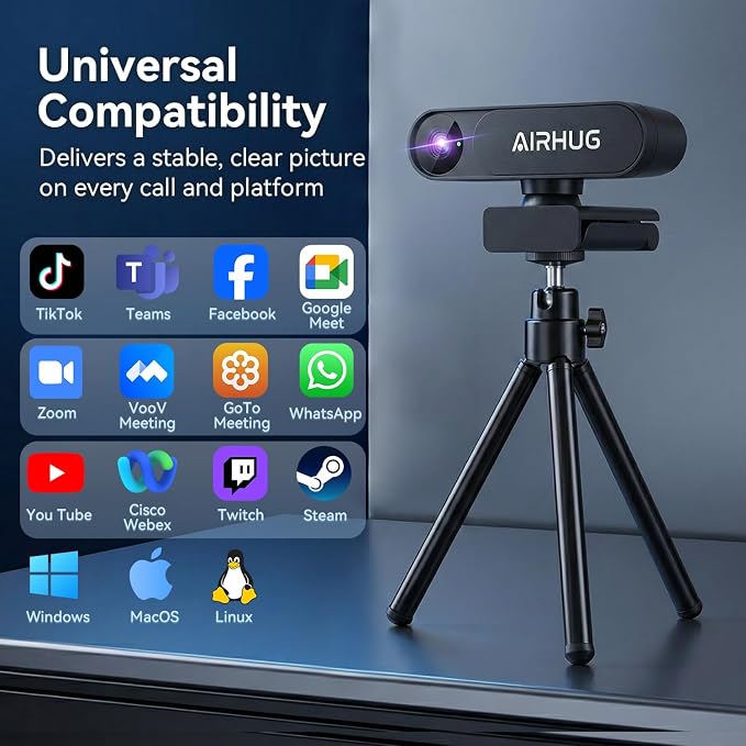 AIRHUG 4K UHD USB Webcam No Mic 16MP Sony Sensor, Privacy Cover for Secure Meetings - PDAF Fast Focus, 63° Gold FOV, Auto Light Correction, Streaming Camera (No Audio) for PC/Laptop/Desktop