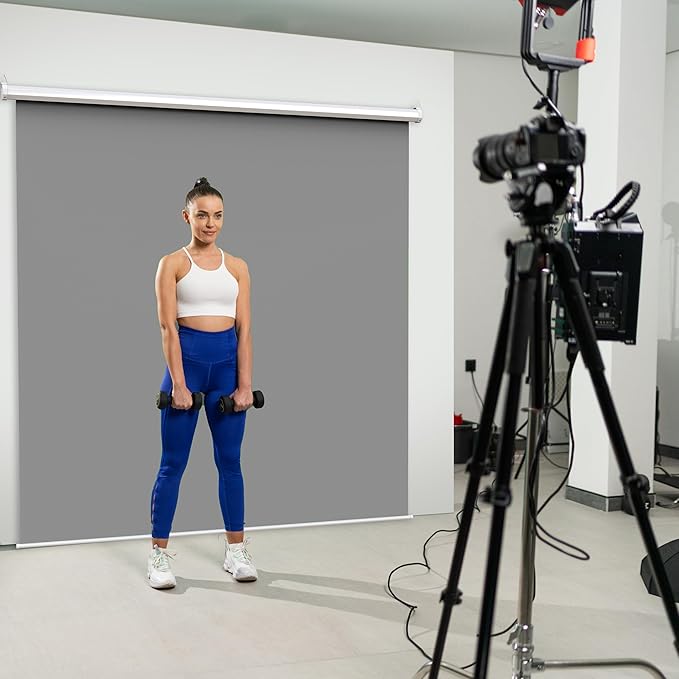 【Wider Style】 KHOMO Gear Grey Screen 84 x 84 inch – Extra Large Pull Down Backdrop – Portable Collapsible Roll Down Projector Screen – Gray Screen for Video, Streaming, and Photography