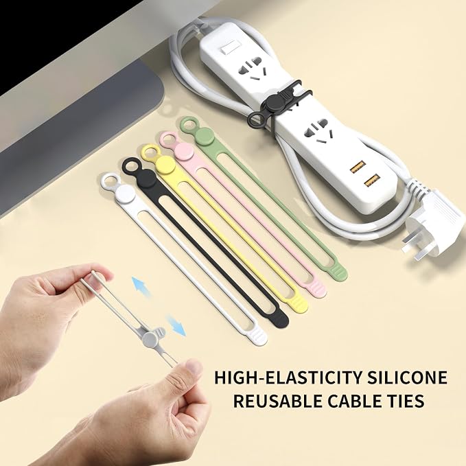 UMUST Silicone Cable Straps, 10pcs Extra-Long Reusable Hanging Organizer for Cables, Kitchen, Home, School (Black & White) | Reusable Cord Ties, Cable Strap Tie for Bundling Electronics Wire,Home Office Travel Essentials Accessories 7.1inch