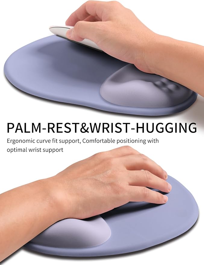Palm-Rest and Wrist-Hugging Mouse Pad Wrist Rest, Ergonomic Wrist Support with Curve Fitting Cushioned Memory Foam for Carpal Tunnel Pain Relief, 9.9 x 8.3 Inch, Lavender Haze