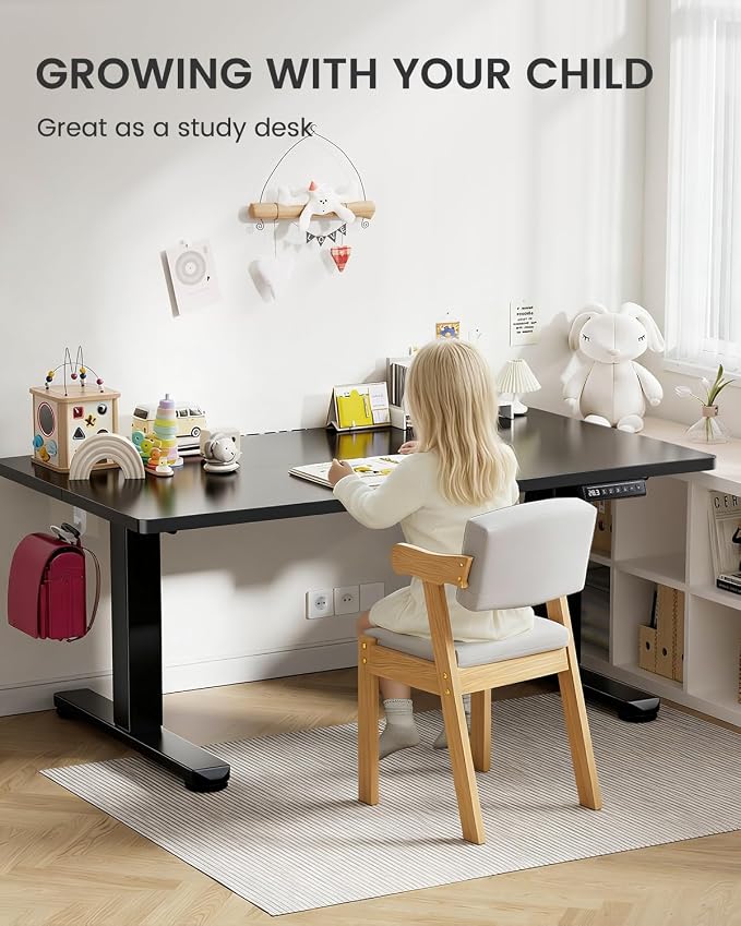 ErGear Low Height Adjustable Desk, Lifts 18.9-28.4 Inches, 48 X 24 Inches Electric Standing Desk for Kids, 4 Height Memory Settings & Storage Hooks, Home Office Computer Table & Study Desk, Black