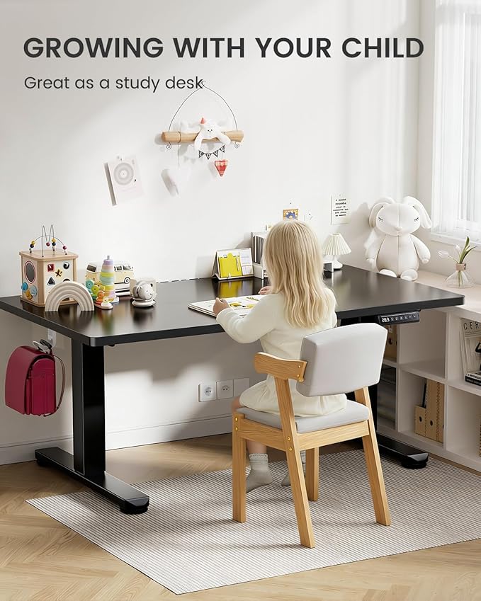 ErGear Low Height Adjustable Desk, Lifts 18.9-28.4 Inches, 35 X 20 Inches Electric Standing Desk for Kids, 4 Height Memory Settings & Storage Hooks, Home Office Computer Table & Study Desk, Black