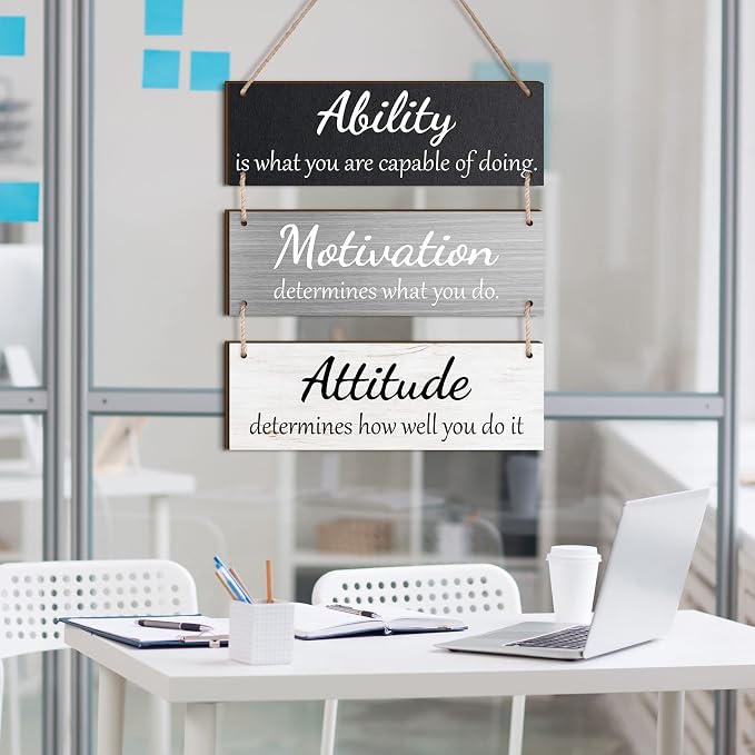 Jetec Office Wall Decor Sign Inspirational Motivational Plaques with Sayings Rustic Wooden Hangings Ability Sign for Coworker Holiday Gift Office Home Artwork Decoration(Simple Color)