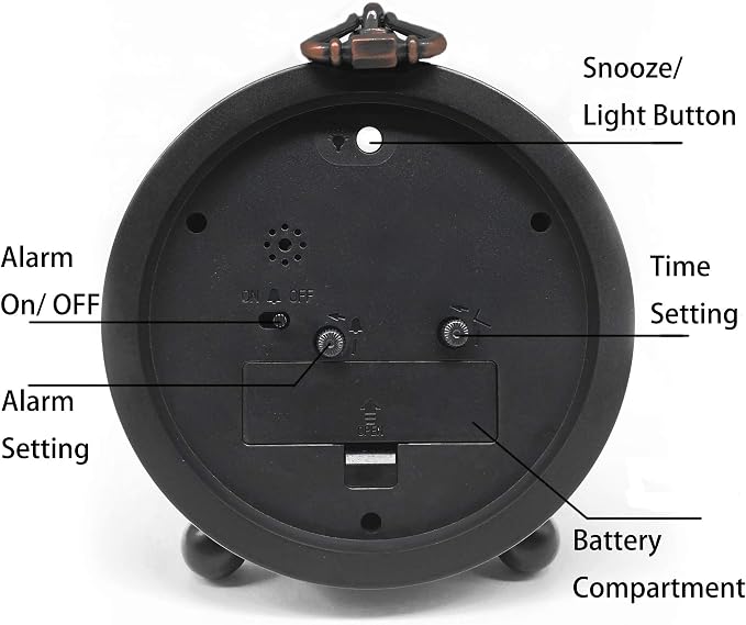 TooTa Vintage Retro Analog Alarm Clock, 4.5 inch Super Silent Non Ticking Small Clock with Night Light, Battery Operated, Simply Design, for Living Room, Bedroom, Bedside, Desk, Gift Clock (Roman)