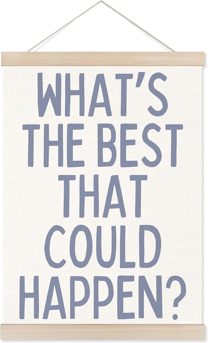 Welshower Boho Motivational Positive Poster Hanger Frame, What's the Best That Could Happen Positive Affirmations Wall Art Prints Decor for Living Room Bedroom Home Office Framed, 12x16 Inch（blue）