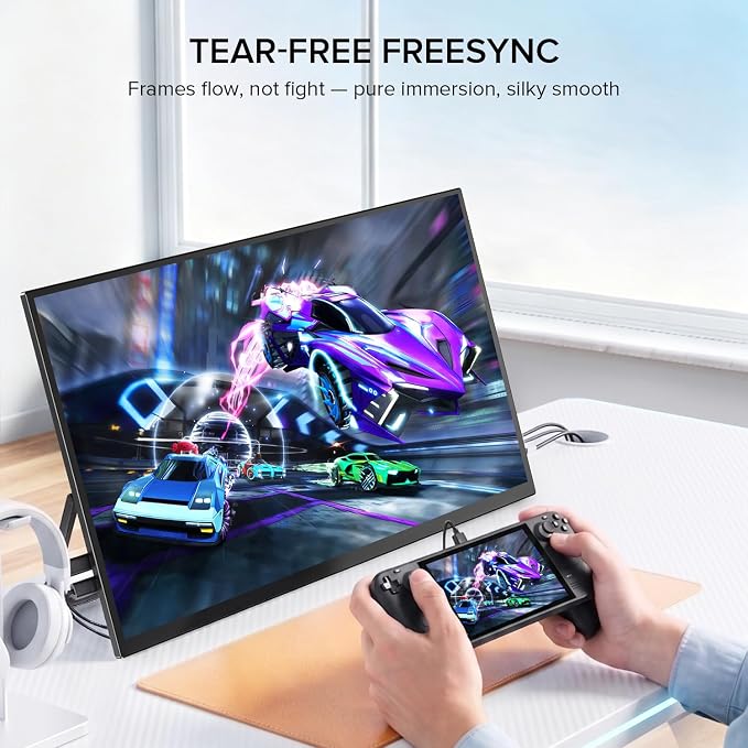 UPERFECT Portable Monitor 18.5" 120HZ 125% sRGB Portable Laptop Monitor w/VESA & Stand, FreeSync HDR Gaming Monitor, 350Nits USB-C & MINI HDMI Travel Second Screen for Laptop, PC, Game Consoles