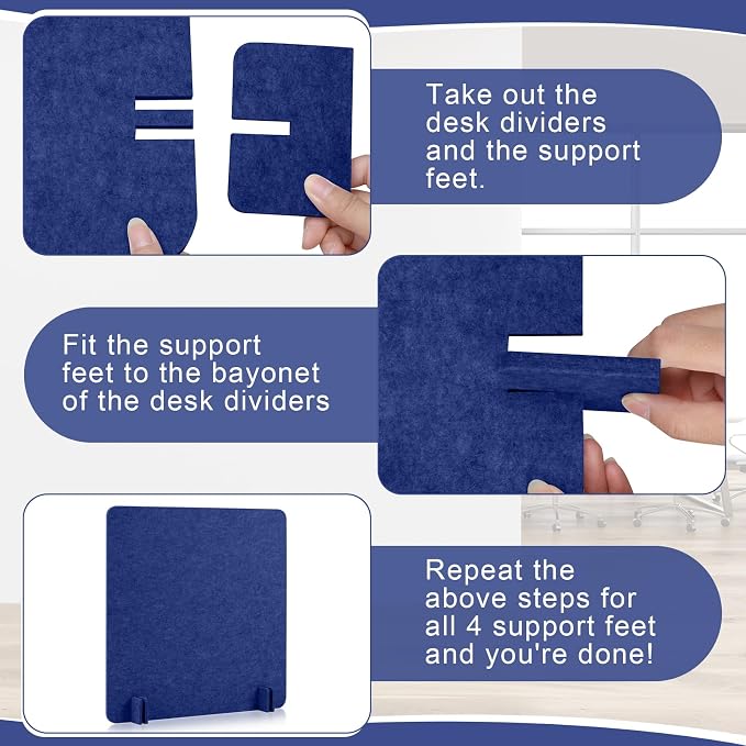 Kisston 6 Pack Acoustic Desk Divider Partition 24 x 24" Stand Up Freestanding Desk Privacy Panel Noise and Visual Distractions Reducing Table Divider for Office Class Reception Area (Blue)